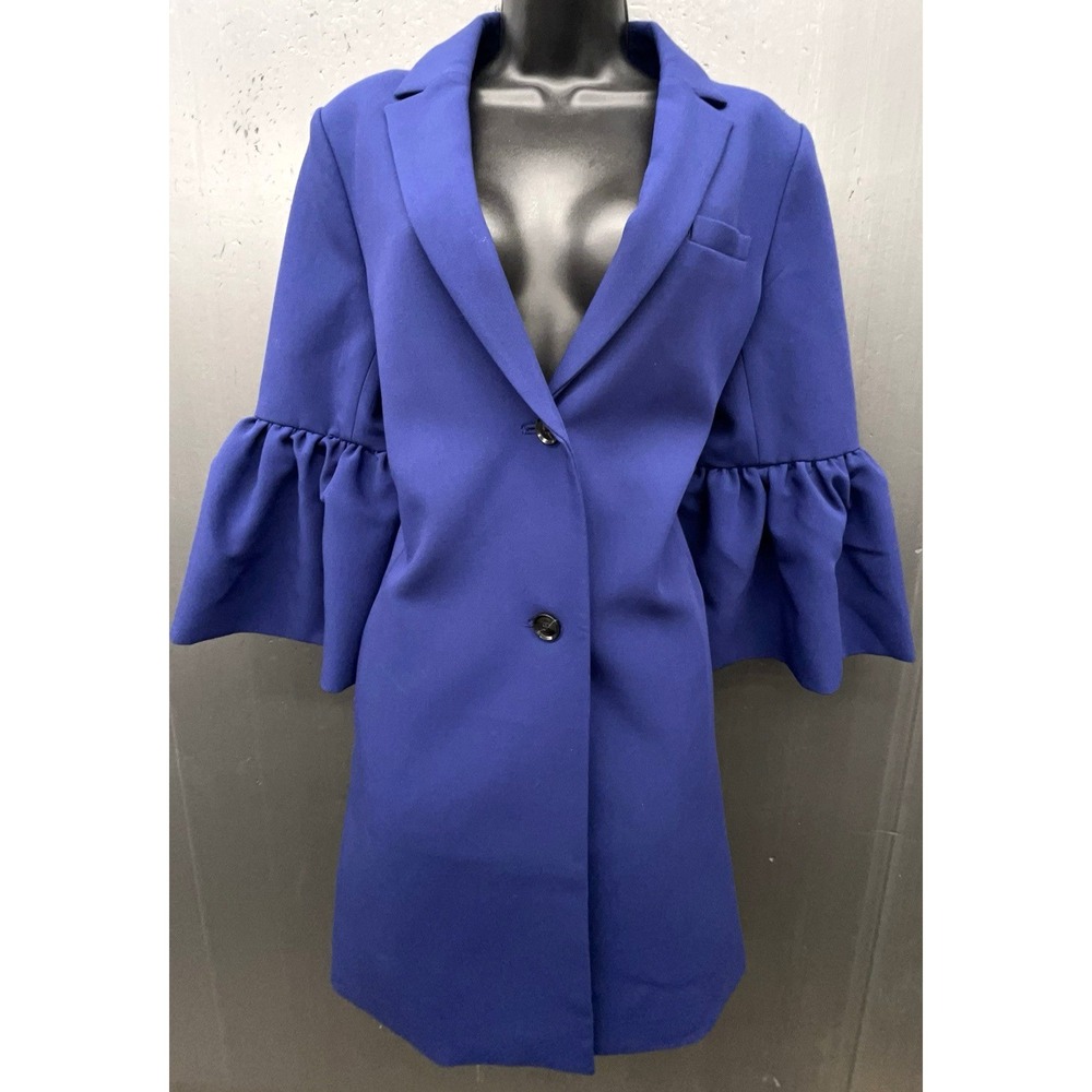 Banana Republic Coat Women S Royal Blue Ruffled 3/4 Sleeves Pockets Dressy Chic